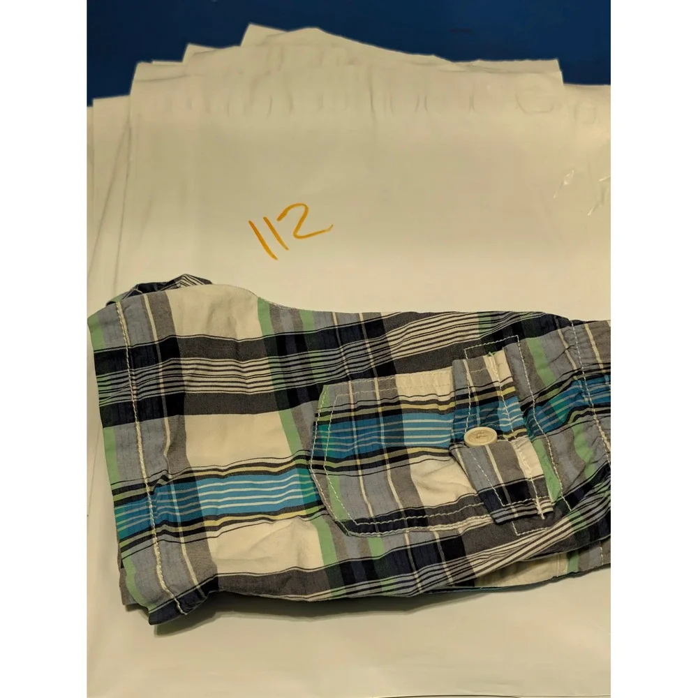 OshKosh B'gosh Toddler Boys Blue Green Plaid Cotton Shorts 24 Months 424-835